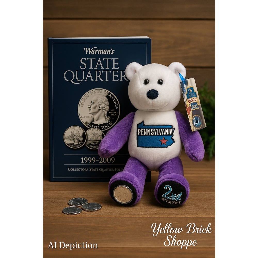 Pennsylvania State Quarter Warman's Book Souvenir Plush Bear Toy Collectible‎